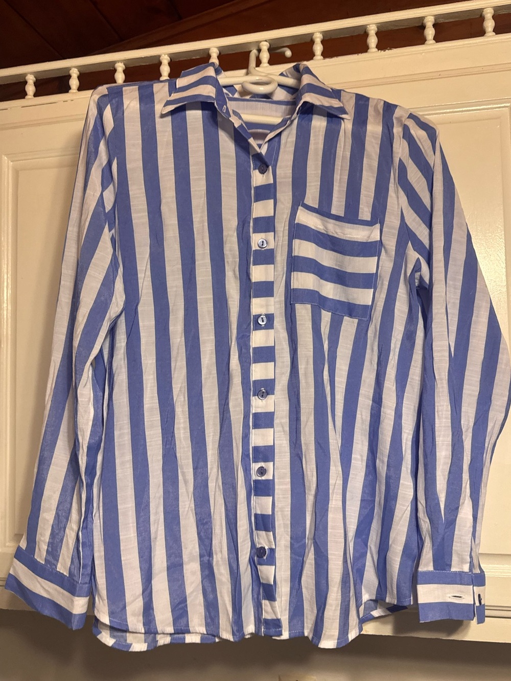 Saturdays Stripe Shirt
 Blue and White Striped Button-Up Shirt